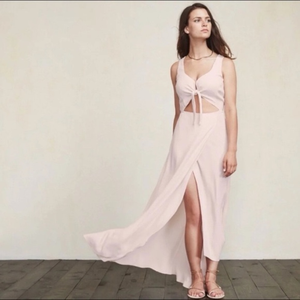 Reformation Pink Kai Beachy Textured Crepe Wrap Maxi Dress